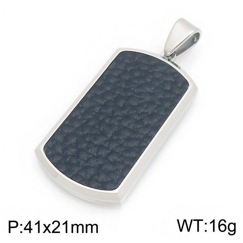 Leather Military Brand Pendant Retro Tag Back Stainless Steel Men's Pendant Necklace