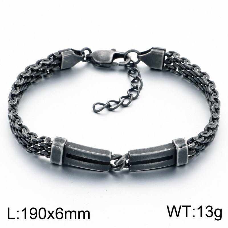 Including Extension Chain – Layered Hollow Curved Bar Mesh Chain Stainless Steel Bracelet