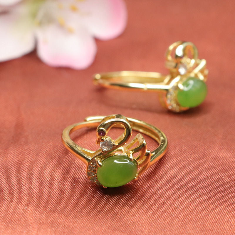 Hetian Jasper Swan Ring