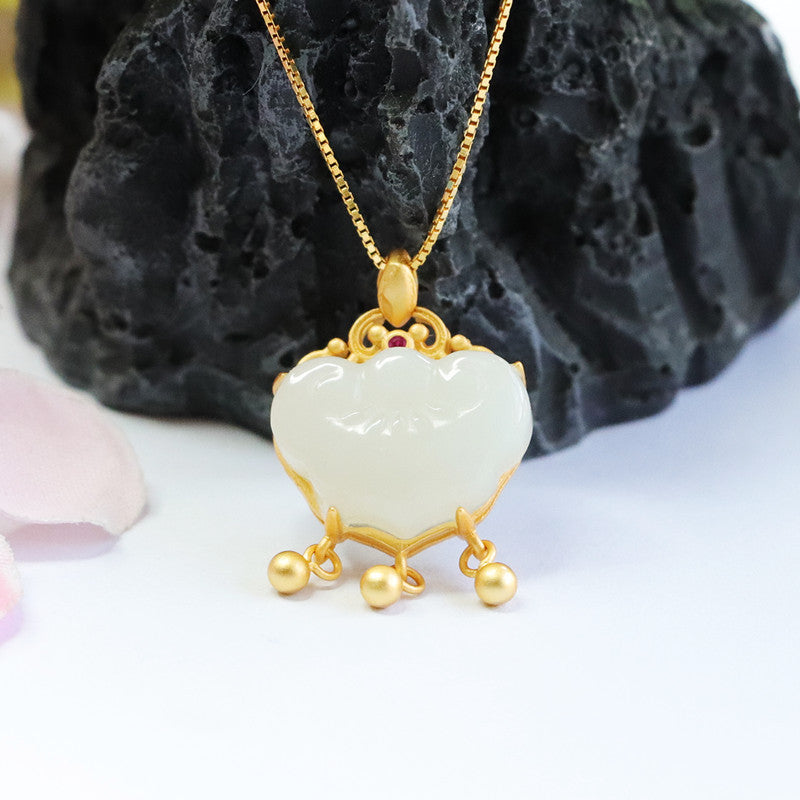 S925 Sterling Silver White Jade Ruyi Tassel Necklace