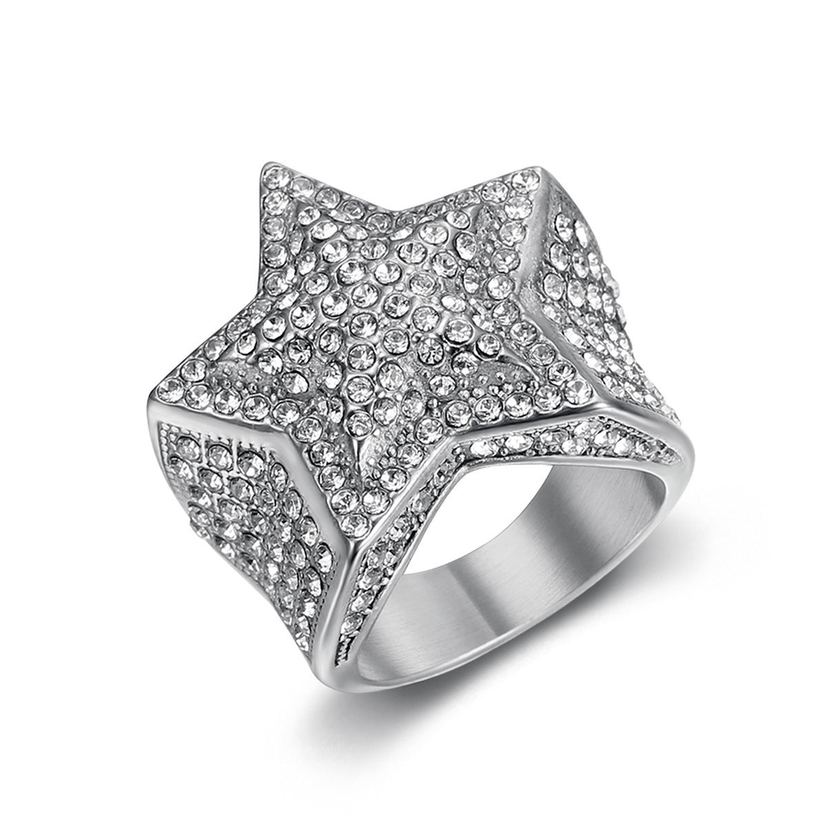 Planderful Titanium Steel Ring With Zircon Inlay Five Point Star Unisex Nightclub Trend