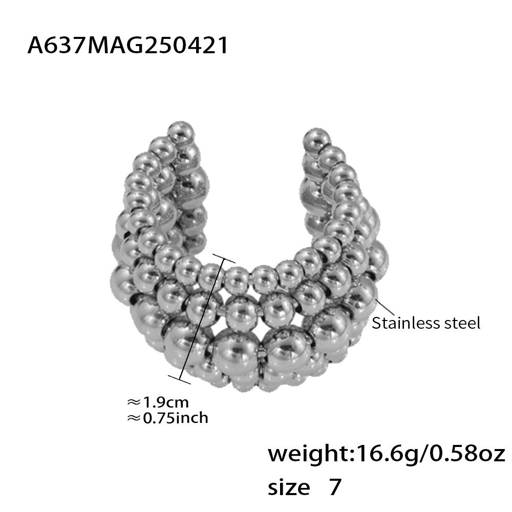 Planderful Geometric Opening Steel Ball Chain Ring For Women