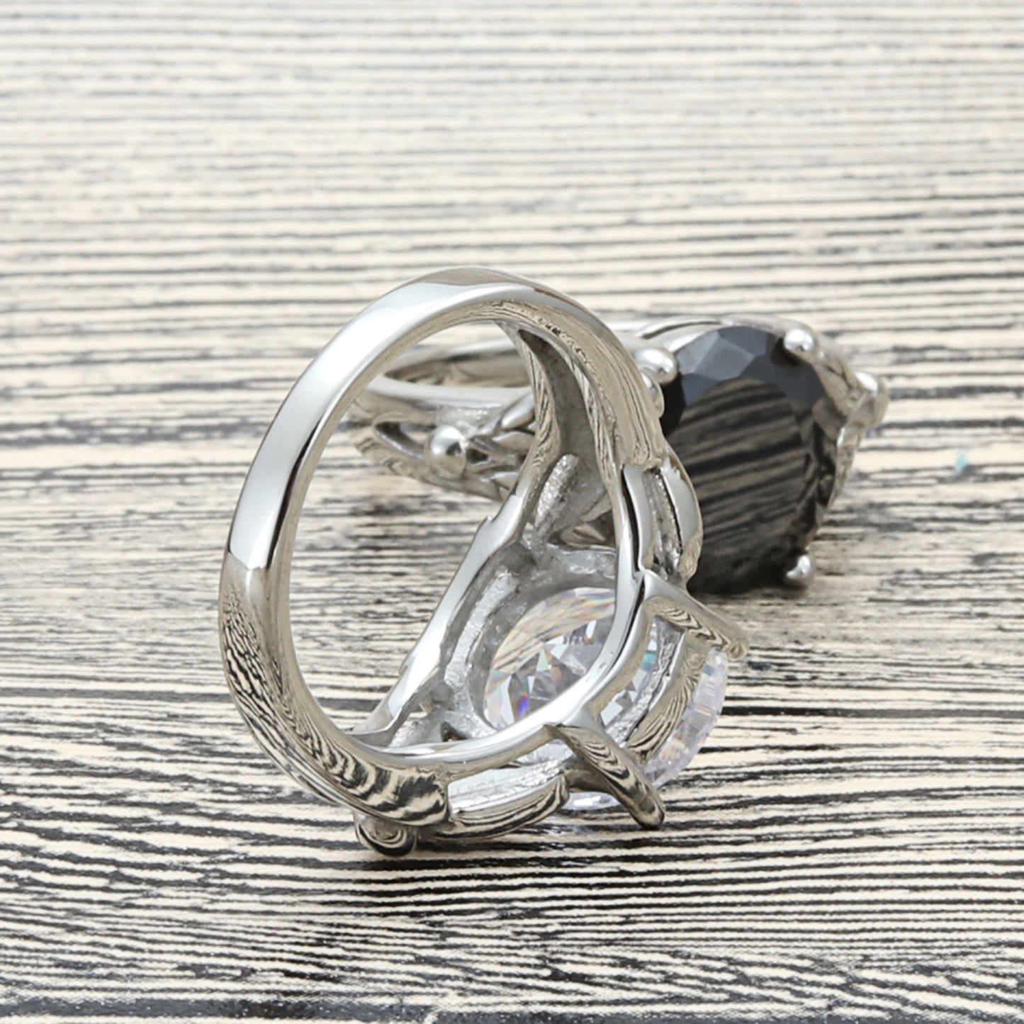 Titanium Steel Leaf Gem Ring - Retro Punk Trendy Design for Men with Zircon Accents
