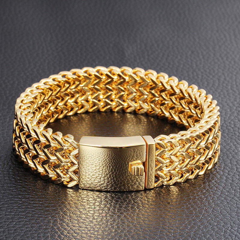 Elegant Men's Titanium Steel Bracelet with 18K Gold Electroplating