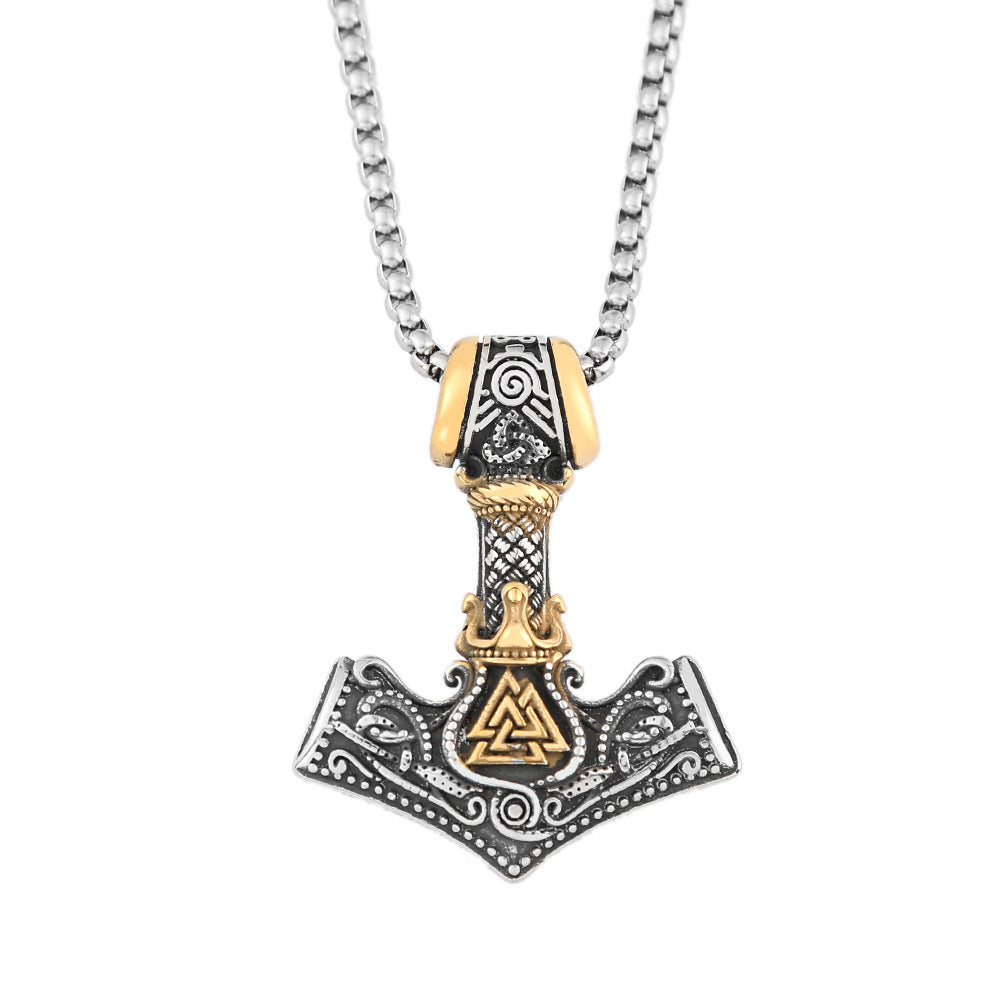 European And American Style Men's Fashion Stainless Steel Necklace Jewelry Viking Quake Odin Triangle Rune Pendant