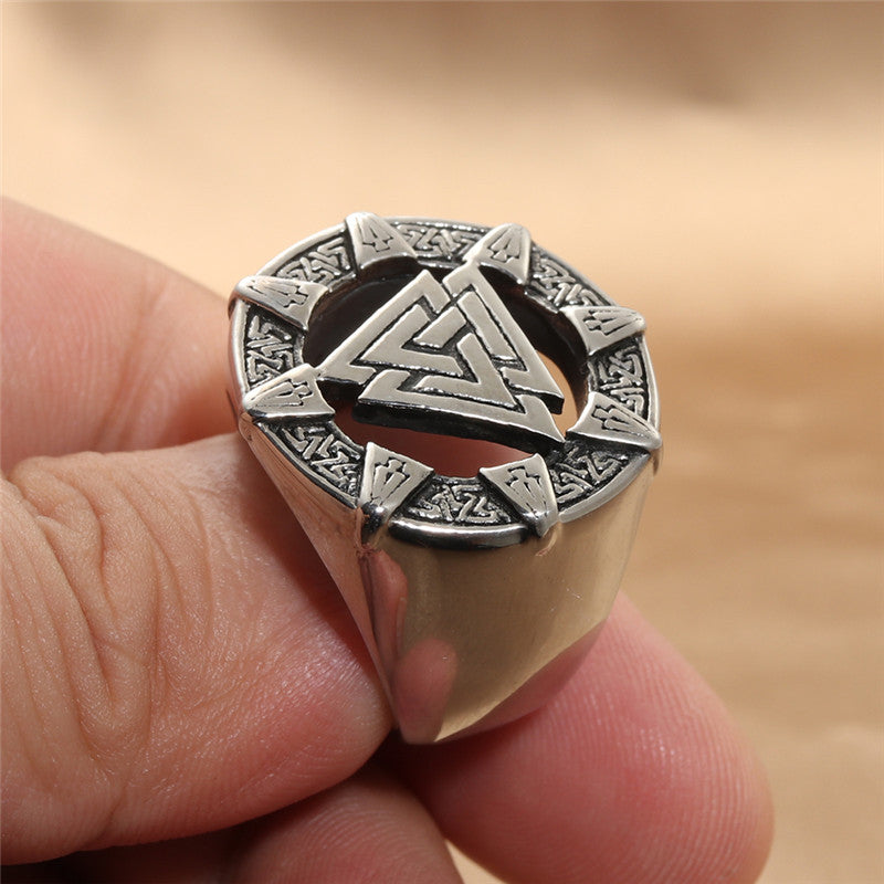 Titanium Steel Viking Triangle Ring for Men - Retro Trendy Accessories from Planderful