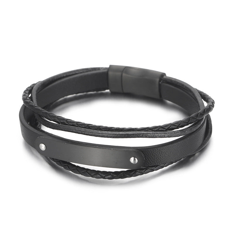 Planderful Mens Stainless Steel Magnetic Leather Bracelet
