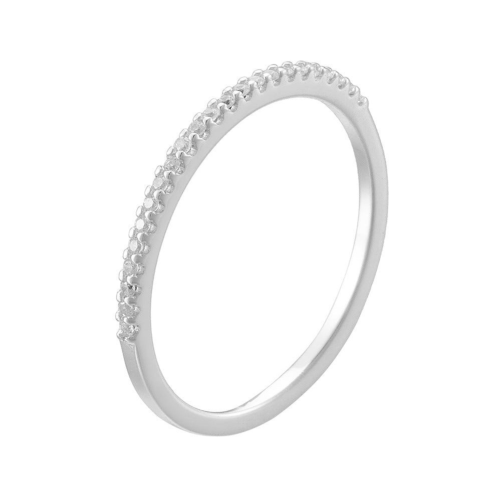 Half Circle Stone Inlaid Single Row Zircon Ring Narrow Version Sterling Silver S925