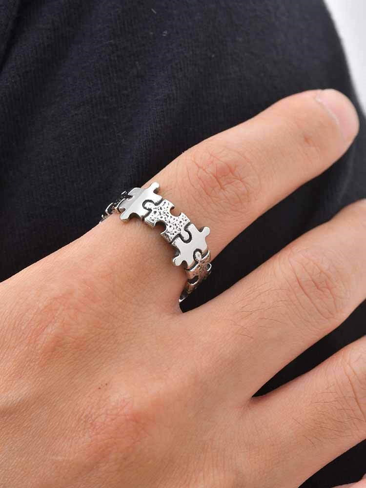 Pieces Puzzle Stainless Steel Puzzle Punk Individual Cold Wind Ring