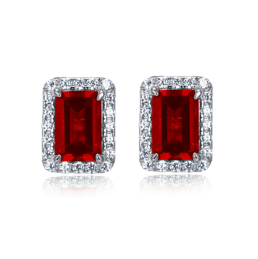 S925 Sterling Silver Lab-Grown Gemstone Emerald-Cut Stud Earrings