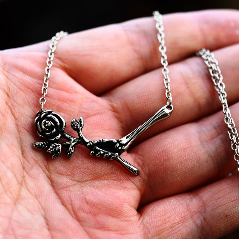 European-American Retro Titanium Steel Rose Pendant Necklace for Men - Wholesale Stainless Steel Jewelry