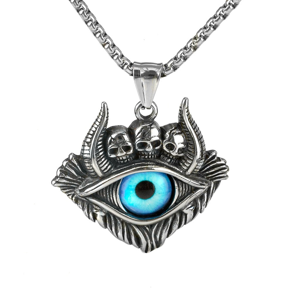 Vintage Stainless Steel Men's Pendant Demon's Eye Necklace