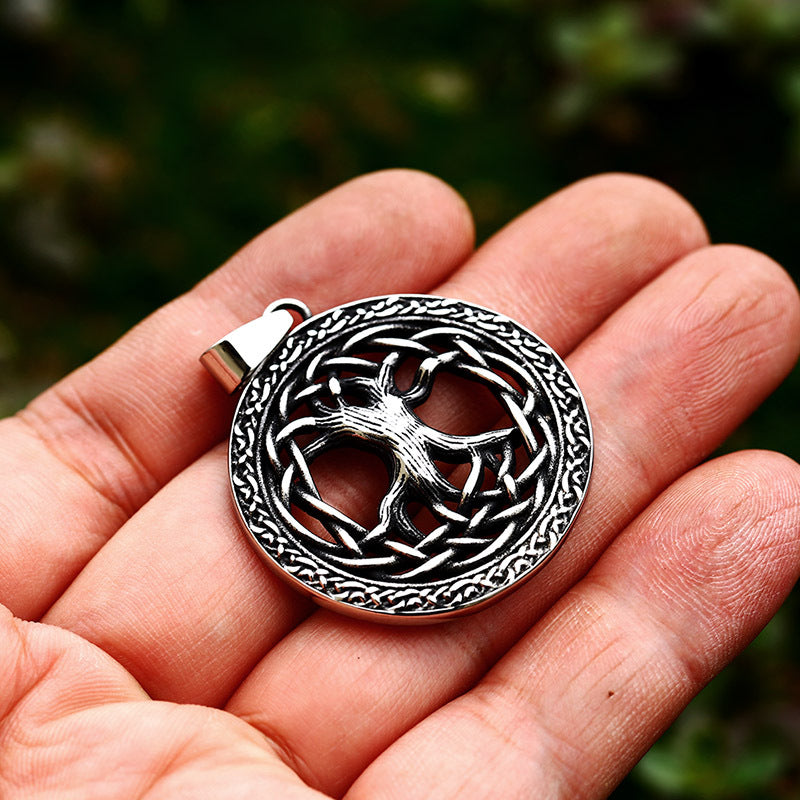 Titanium Steel Tree of Life Pendant with Nordic Viking Celtic Knot Design for Men