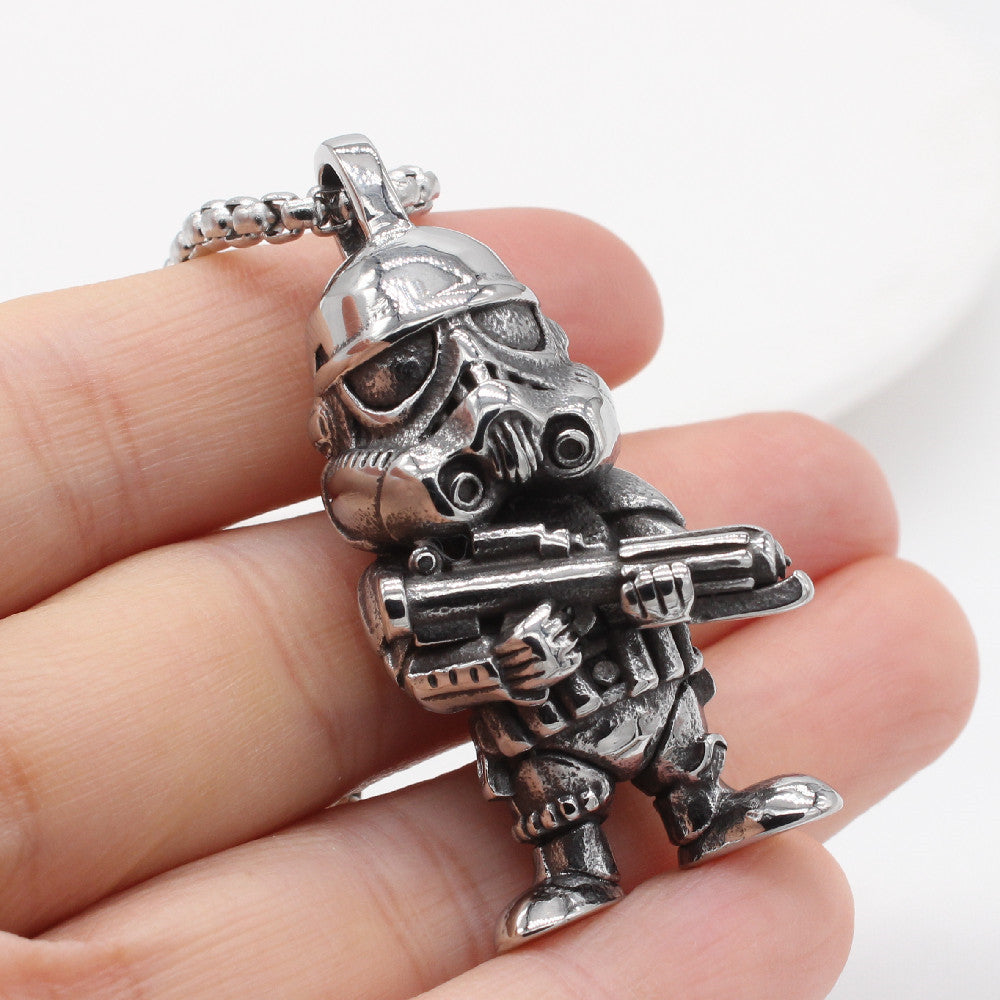 Personalized Retro Helmet Pendant for Men in Titanium Steel - European and American Wholesale Jewelry