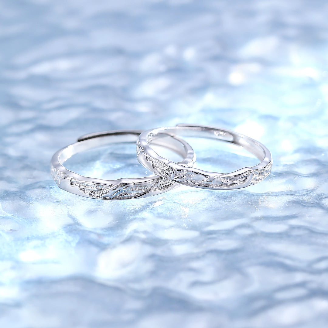 Planderful Trendy Couple Ring S925 Sterling Silver Adjustable Open Band For Him And Her Gift