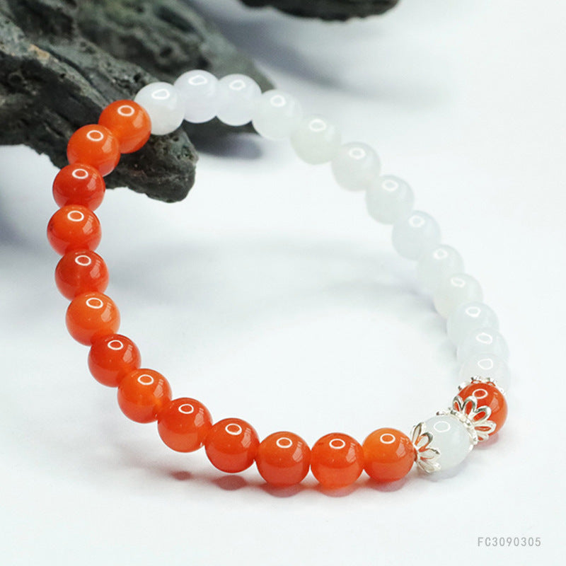 Jadeite Round Bead & Golden Silk Jade 6 mm Beaded Bracelet