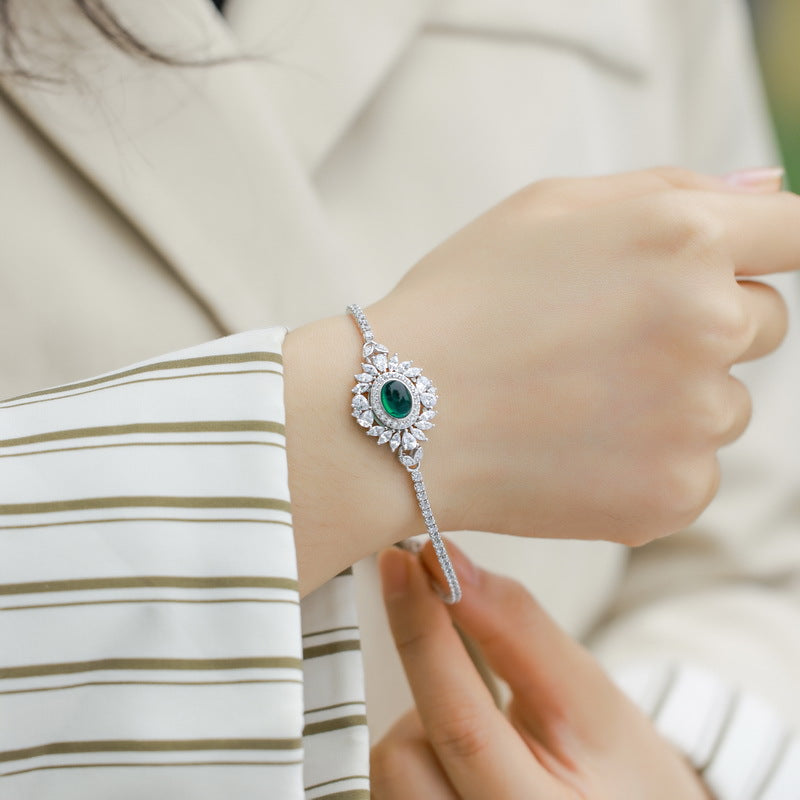 Planderful Gala Fireworks – Elegant Lab Grown Emerald Silver Bracelet