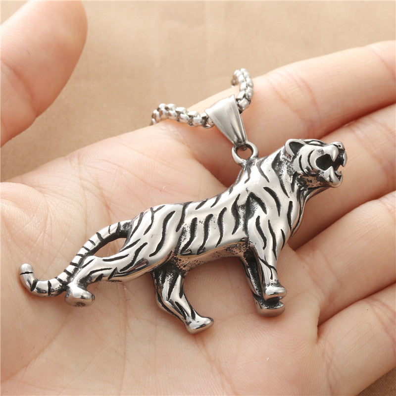 Titanium Steel Tiger Pendant Necklace for Men - Retro Punk Style