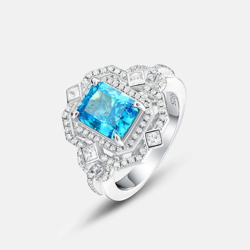 S925 Sterling Silver High-Carbon Stone Pavé Ring