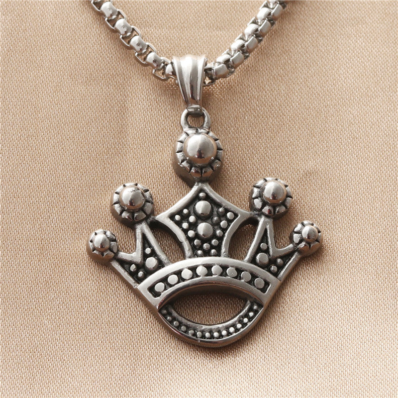 Personalized Titanium Steel Crown Pendant Necklace for Trendy Girls - Retro Punk Style
