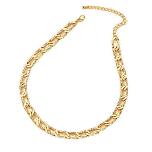 Luxurious Vienna Verve Metal Chain Necklace with Studded Buckle - Trending European and American Style