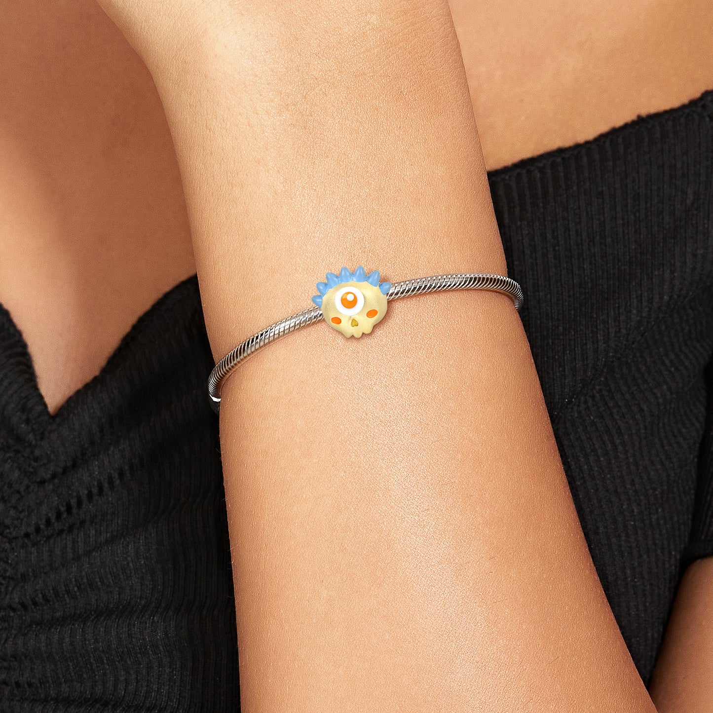 Colorful Dinosaur Monster Skull Head Frosted Silver Pendant