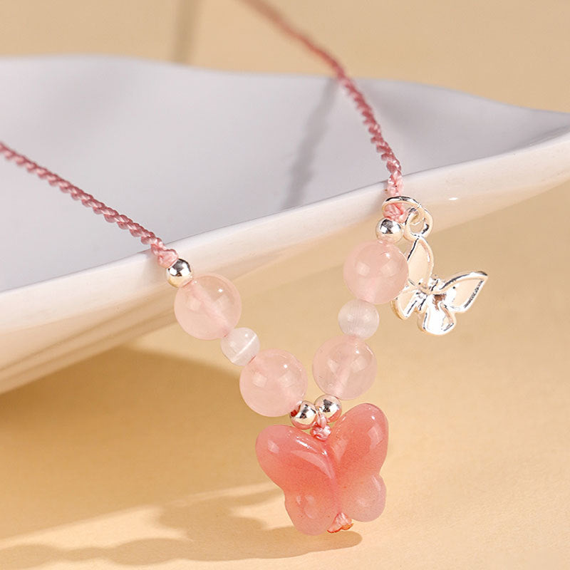 Rose Quartz Agate Butterfly Cat's Eye Necklace