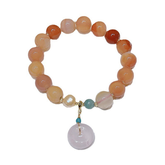 Fortune's Favor Ethnic Style Colored Agate Bracelet with Pink Crystal Safety Buckle