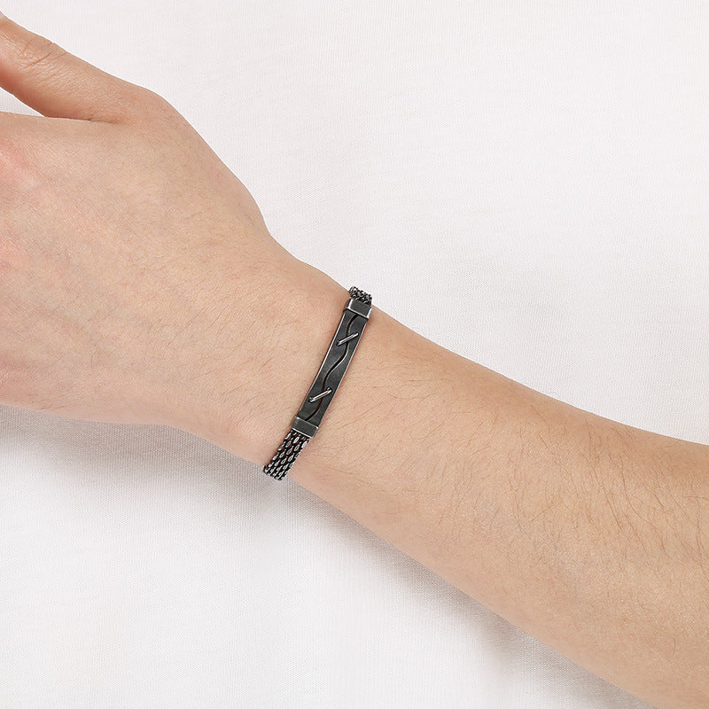 Men's Mesh Chain Stainless Steel Design Patch Curved Bar Men's Bracelet