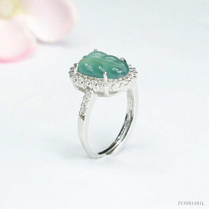Blue Water Jadeite Leaf 8*12 mm Ring