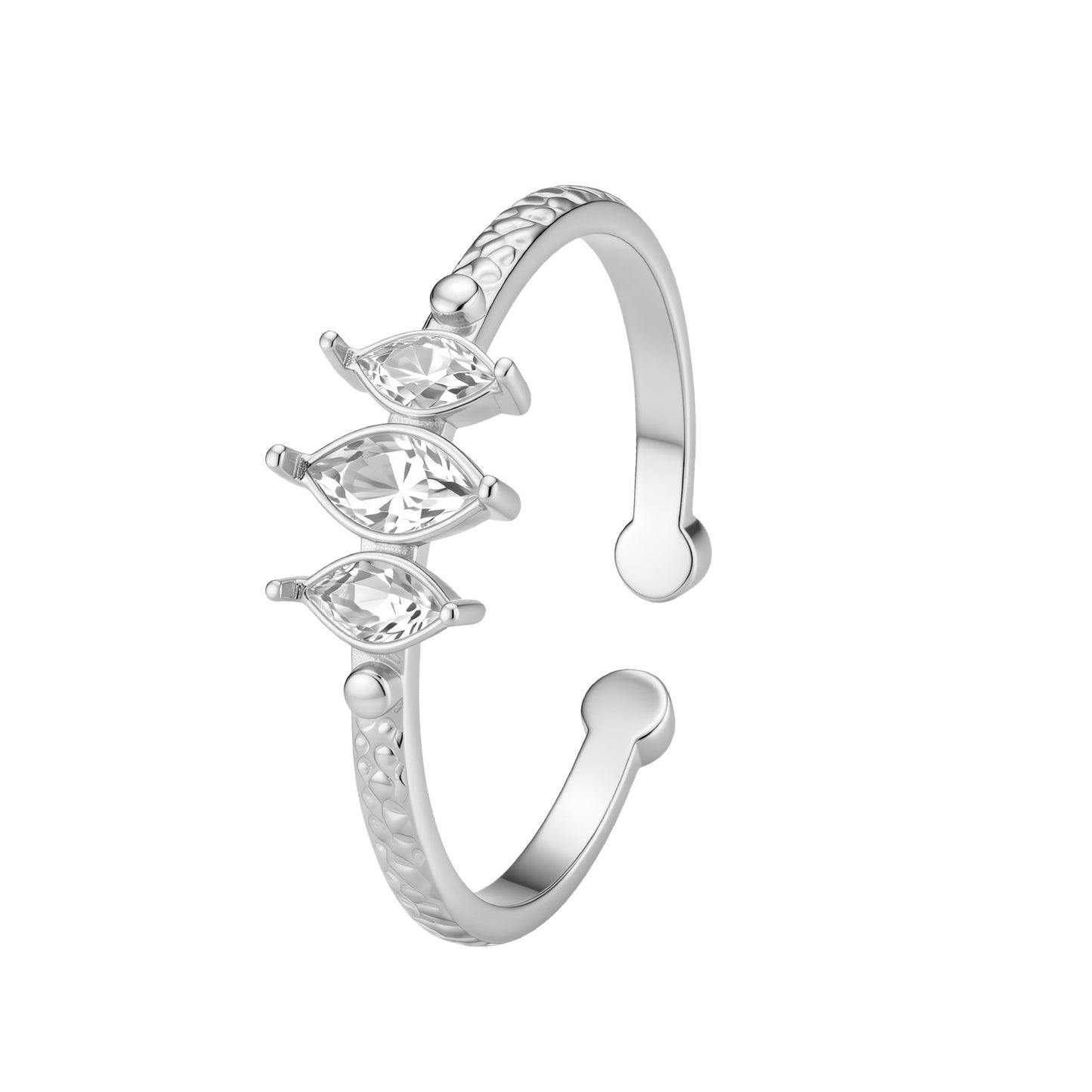 Planderful Everyday Genie Stainless Steel Adjustable Ring With Hammer Texture Three Zircon Unisex Personalized Jewelry