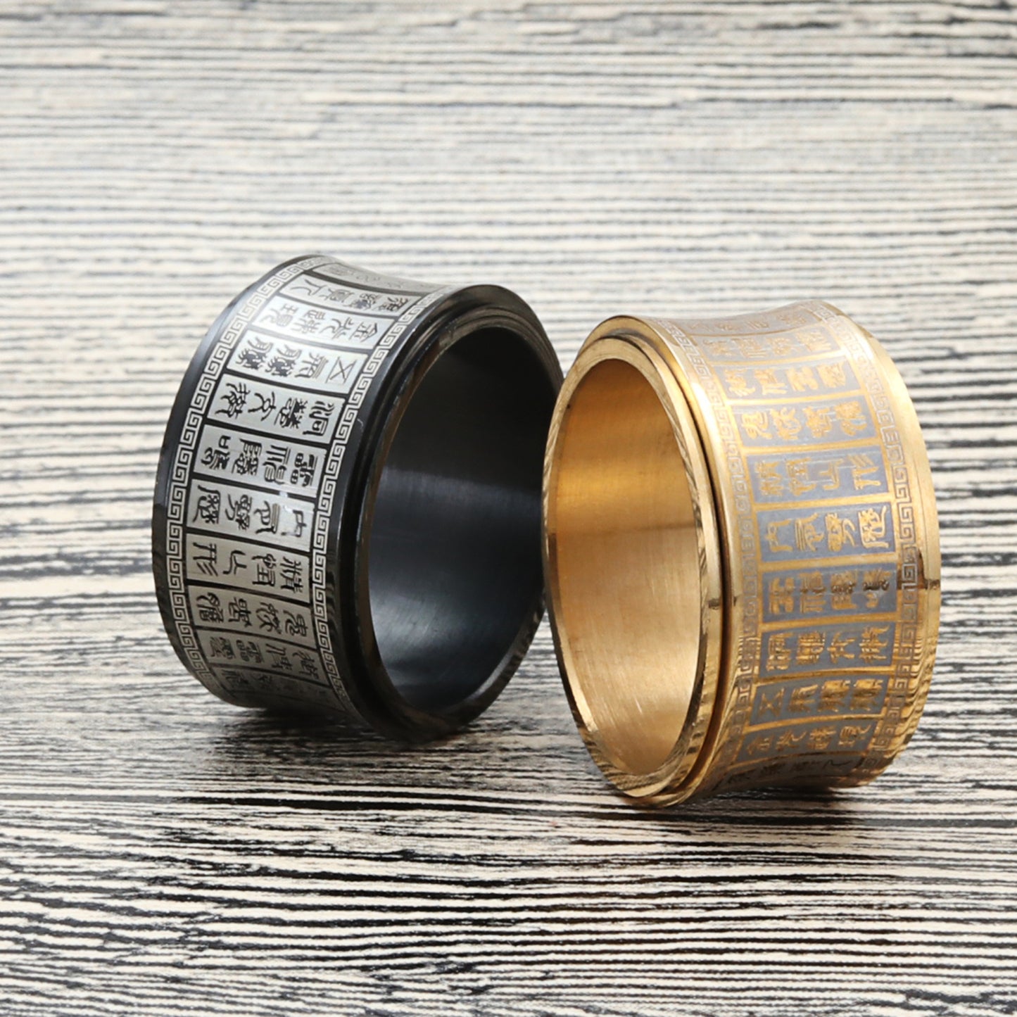 Titanium Steel Buddha Inscription Ring for Men - Retro Punk Style in European and American Fashion