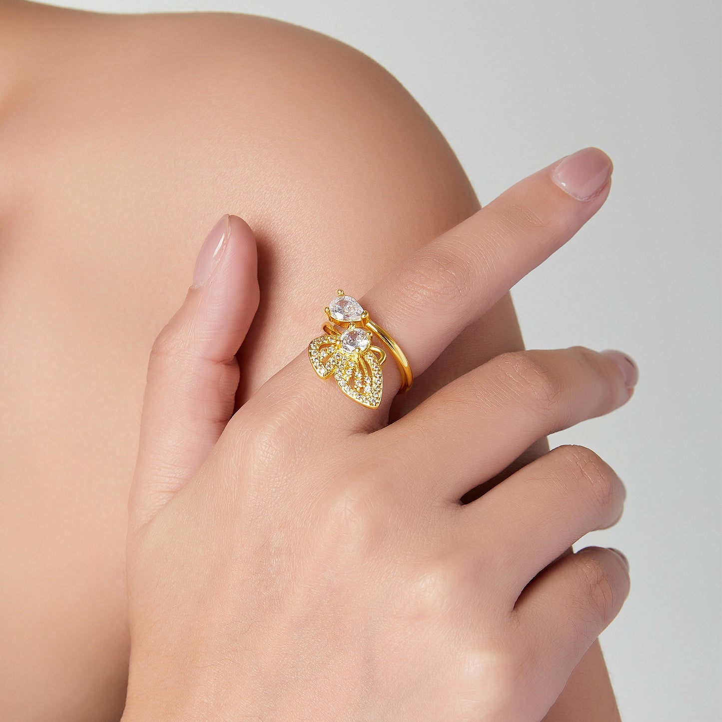 Butterfly Charm Copper Ring with Zircon Accent