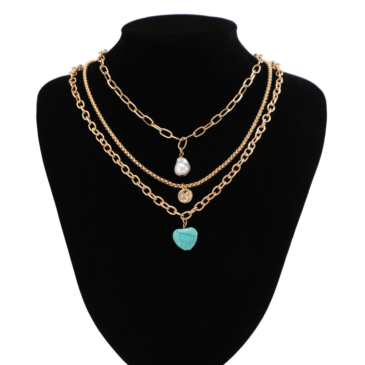 National Heart Necklace with Turquoise Pendant and Baroque Imitation Pearl Accents