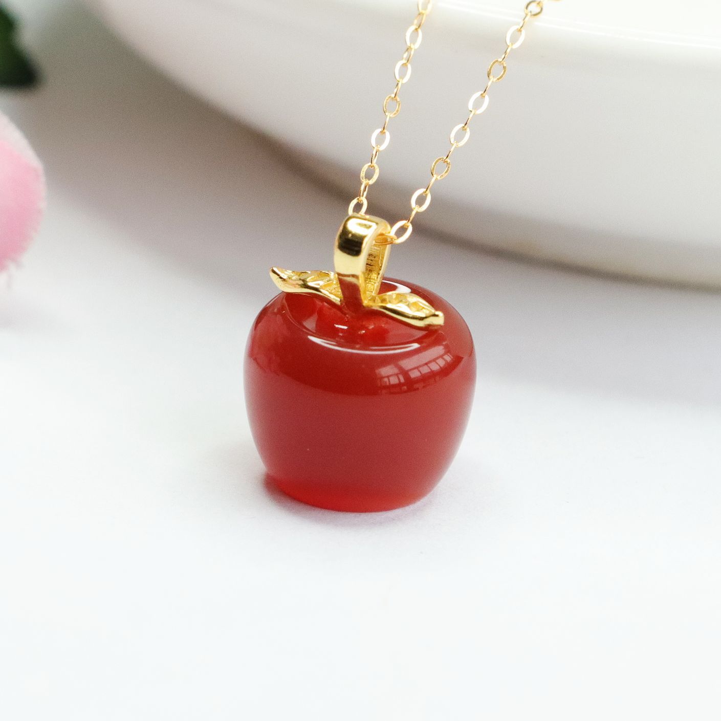 Fortune's Favor: Sterling Silver Necklace with Natural Red Agate Apple Pendant