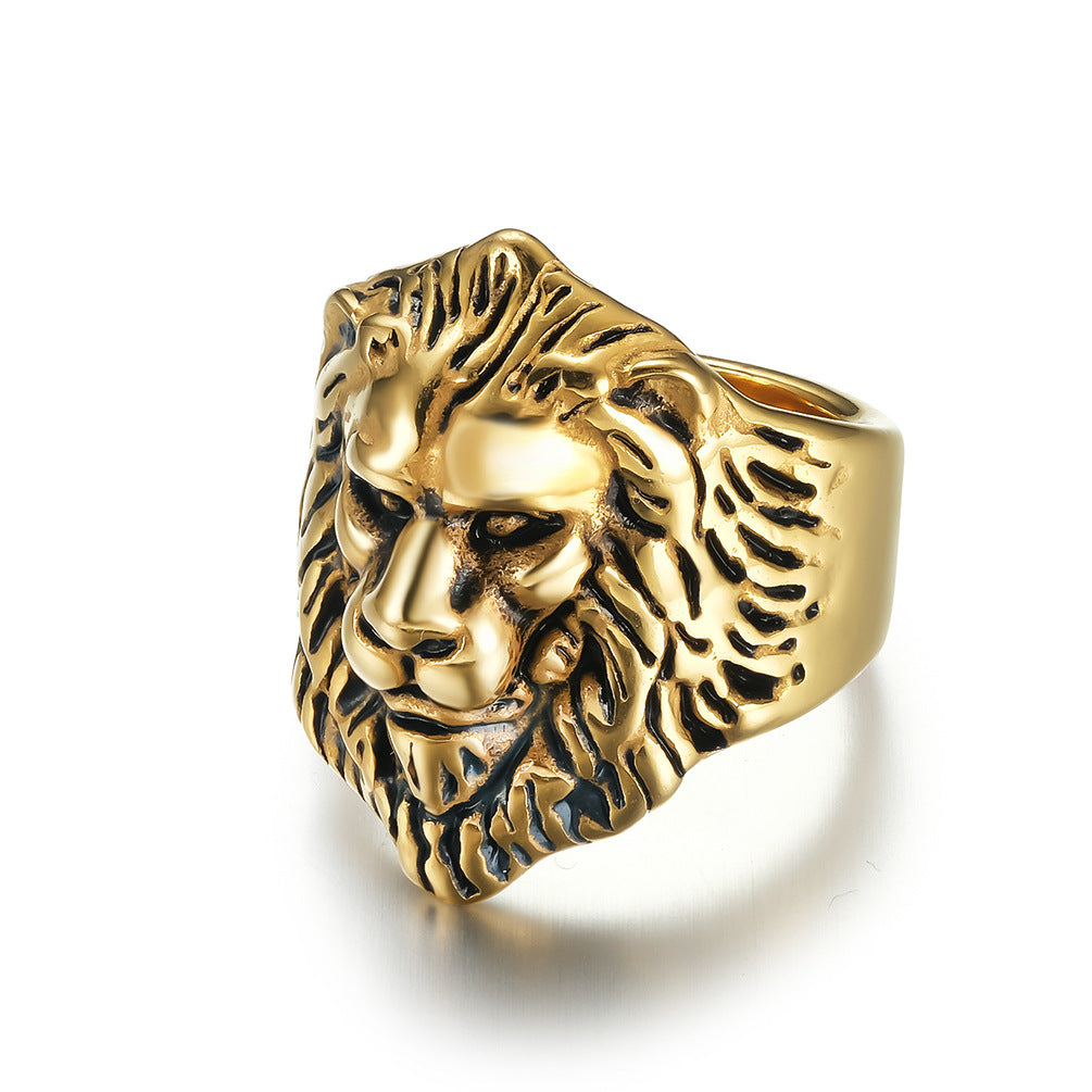 Cross-Border Amazon Lion Head Stainless Steel Ring for Men
