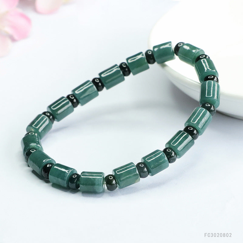 Blue Water Jadeite Cylinder Bead 7 mm Beaded Bracelet