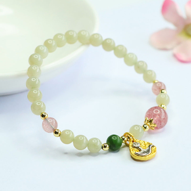 Hetian Jade & Strawberry Quartz Bracelet