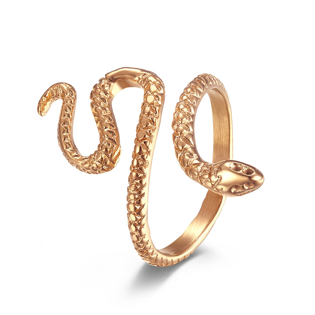 Planderful Serpentine Texture Titanium Steel Ring Gold Plated Personalized Unisex Hip Hop Jewelry