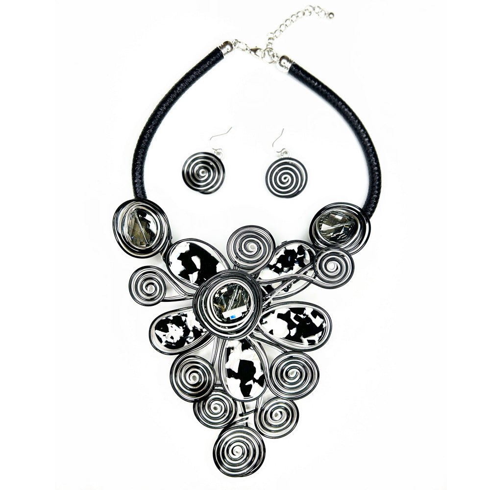 Exaggerated Handmade Baroque Style Aluminum Wire Plate Necklace and Earring Set- Savanna Rhythms Collection