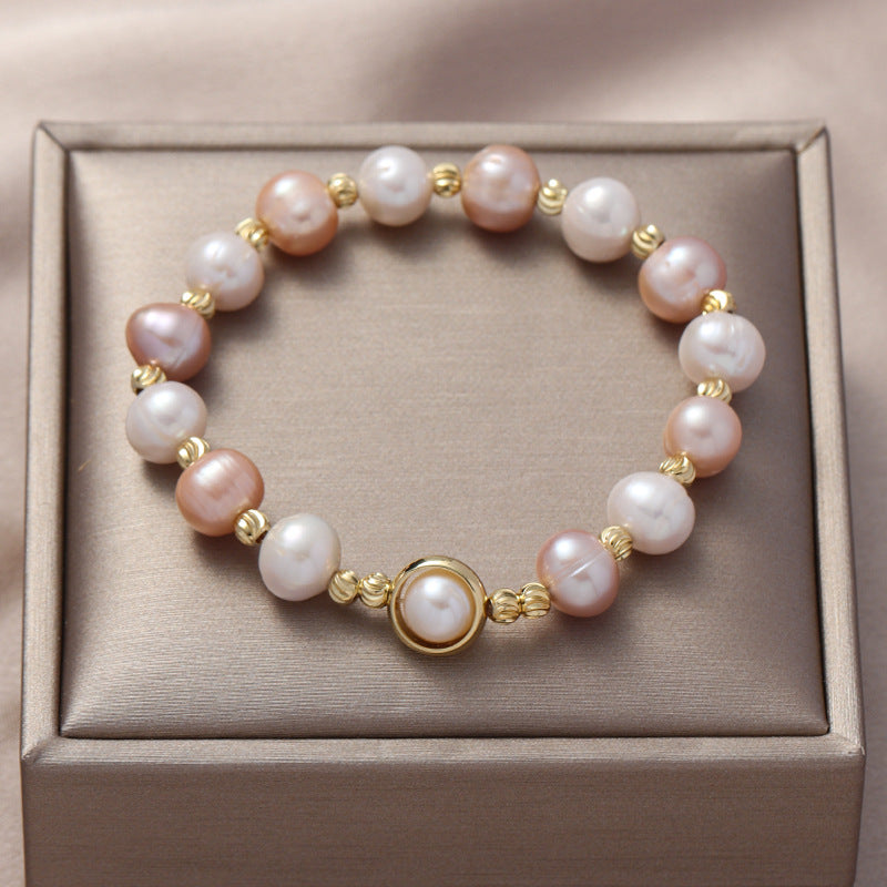 Pink Pearl Bracelet with Sterling Silver Needle