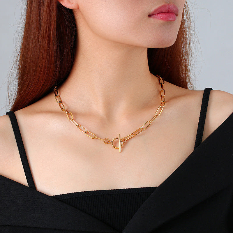 Cross-Border Jewelry Stainless Steel Sweater Necklace Gold Female OT Buckle