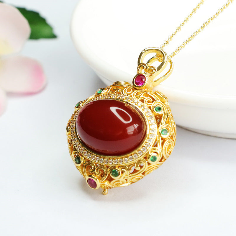 Radiant Red Agate and Zircon Necklace from Planderful Collection