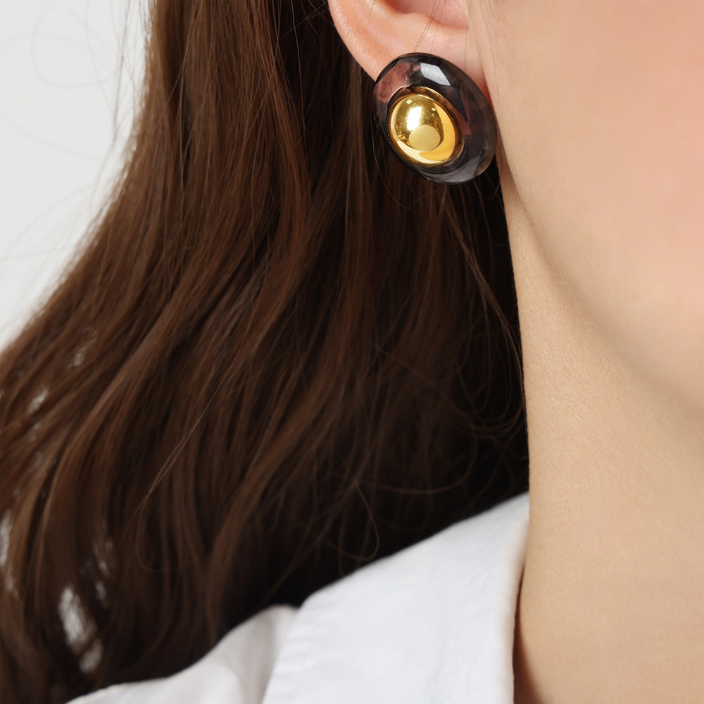 Geometric Retro Court Resin Earrings with Metal Needles