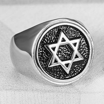 Planderful Everyday Genie Mens David Hexagram Ring Titanium Steel Gold Plated Band