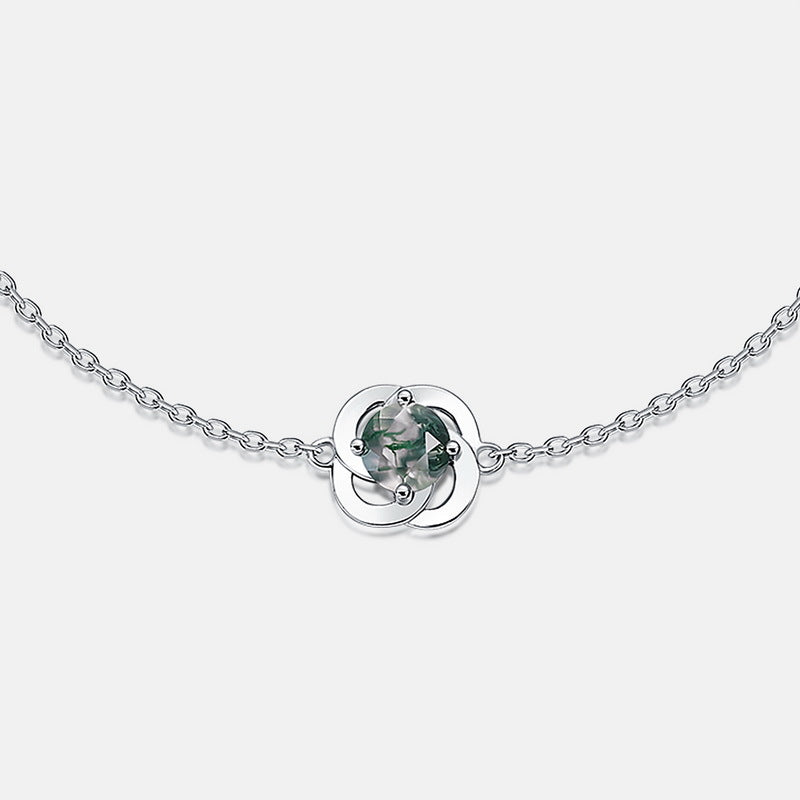 S925 Sterling Silver Moss Agate Four-Leaf Clover Bracelet