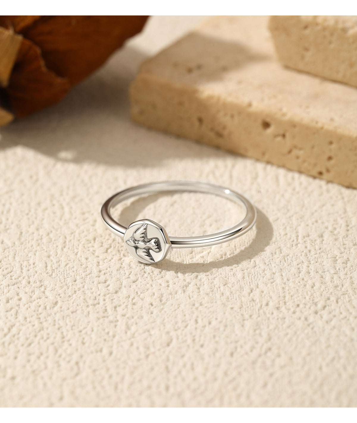 925 Sterling Silver Peace Dove Star Octagonal Ring