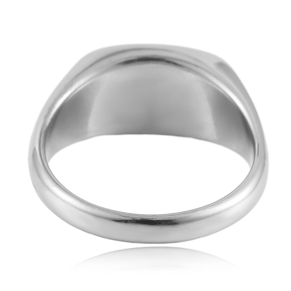 Men's Retro Titanium Steel Black Epoxy Oval Ring - Stylish Stainless Steel Design for Everyday Wear