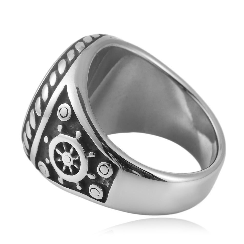 Trendy Men's Titanium Steel Skull Pirate Ring - Retro Personality Design