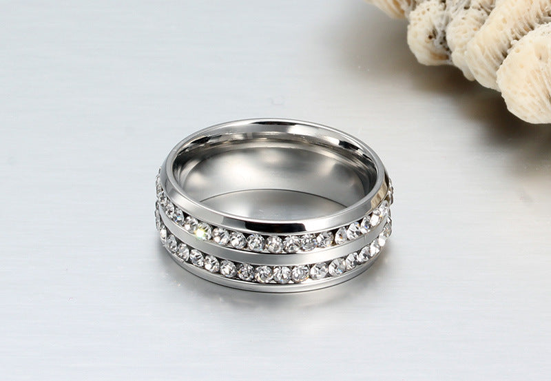 Double Row Zircon Stainless Steel Ring for Men Wholesale